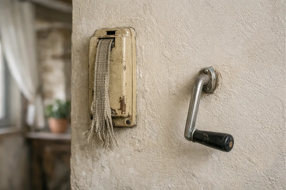 Ancien mécanisme de volet roulant manuel à sangle avant motorisation